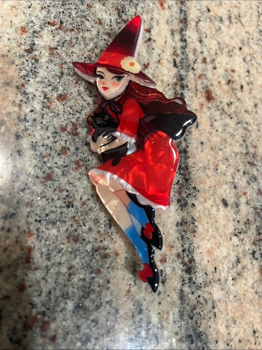 Red Witch Motif Enamel Brooch - Women's Accessory